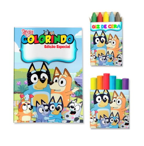Kit Colorir com Giz e Massinha Bluey | Lembrancinha Festa Infantil