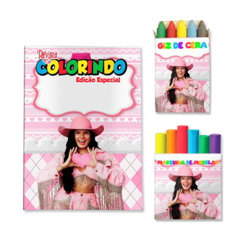 Kit Colorir com Giz e Massinha Boiadeira Ana Castela Country | Lembrancinha Festa Infantil
