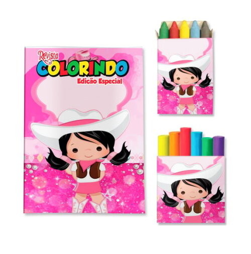 Kit Colorir com Giz e Massinha Boiadeira Ana Castela Country | Lembrancinha Festa Infantil