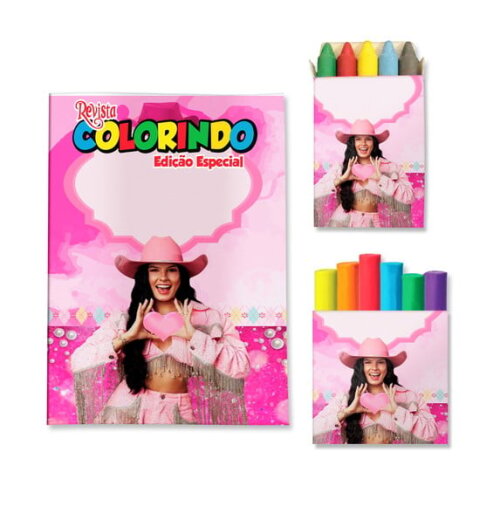 Kit Colorir com Giz e Massinha Boiadeira Ana Castela Country | Lembrancinha Festa Infantil