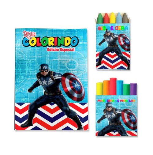 Kit Colorir com Giz e Massinha Capitão América | Lembrancinha Festa Infantil