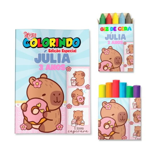 Kit Colorir com Giz e Massinha Capivara | Lembrancinha Festa Infantil