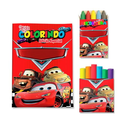 Kit Colorir com Giz e Massinha Carros | Lembrancinha Festa Infantil