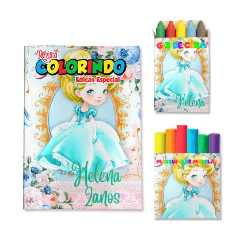 Kit Colorir com Giz e Massinha Cinderela | Lembrancinha Festa Infantil