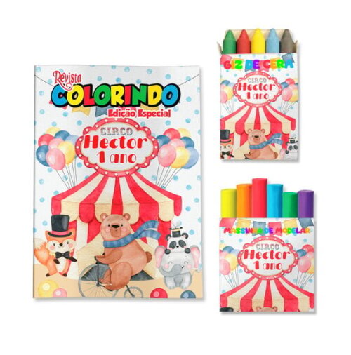 Kit Colorir com Giz e Massinha Circo Aquarela | Lembrancinha Festa Infantil