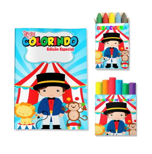 Kit Colorir com Giz e Massinha Circo Menino | Lembrancinha Festa Infantil