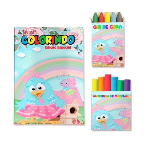 Kit Colorir com Giz e Massinha Galinha Pintadinha | Lembrancinha Festa Infantil