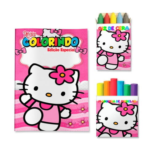 Kit Colorir com Giz e Massinha Hello Kitty | Lembrancinha Festa Infantil