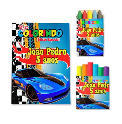 Kit Colorir com Giz e Massinha Hot Wheels | Lembrancinha Festa Infantil