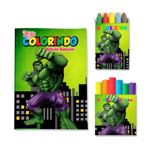 Kit Colorir com Giz e Massinha Hulk | Lembrancinha Festa Infantil