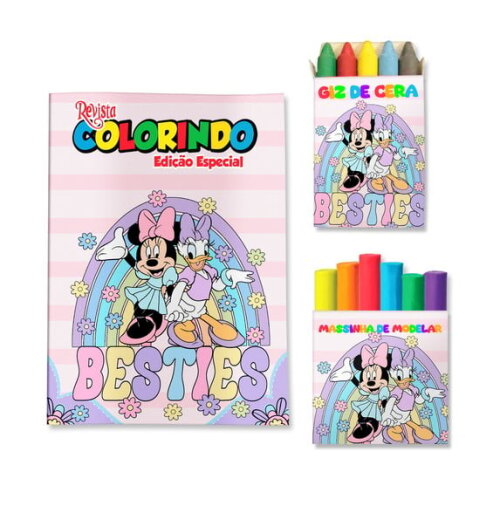 Kit Colorir com Giz e Massinha Minnie e Margarida | Lembrancinha Festa Infantil