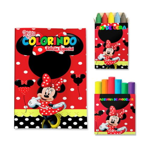 Kit Colorir com Giz e Massinha Minnie Vermelha | Lembrancinha Festa Infantil