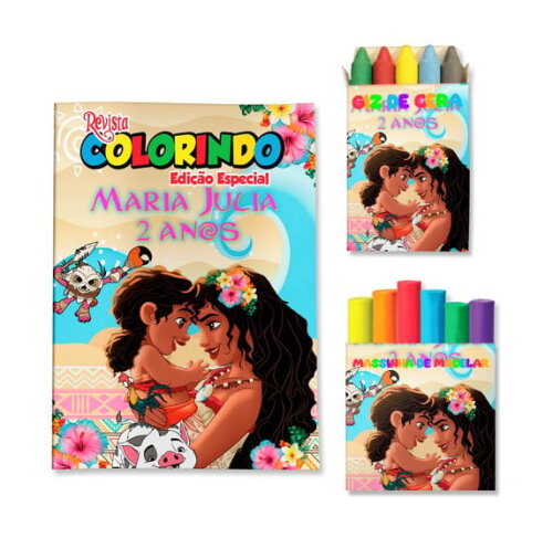 Kit Colorir com Giz e Massinha Moana 2 | Lembrancinha Festa Infantil
