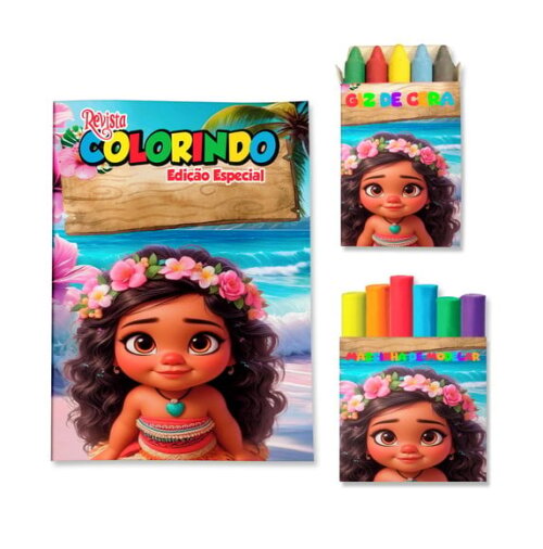 Kit Colorir com Giz e Massinha Moana Baby | Lembrancinha Festa Infantil