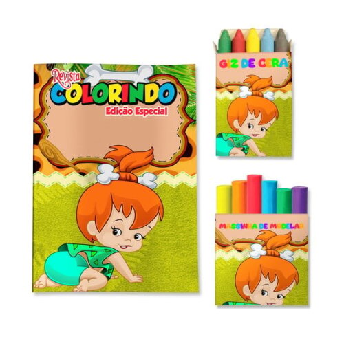 Kit Colorir com Giz e Massinha Pedrita Flintstone | Lembrancinha Festa Infantil