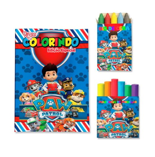 Kit Colorir com Giz e Massinha Patrulha Canina | Lembrancinha Festa Infantil