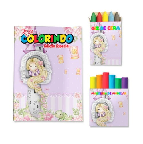 Kit Colorir com Giz e Massinha Rapunzel Enrolados | Lembrancinha Festa Infantil