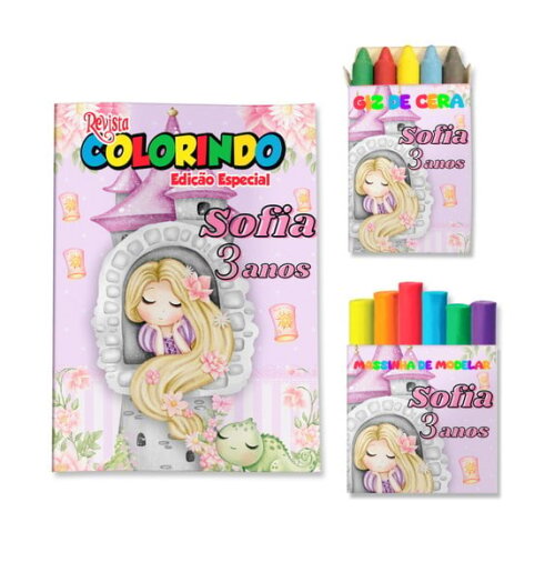 Kit Colorir com Giz e Massinha Rapunzel Enrolados | Lembrancinha Festa Infantil