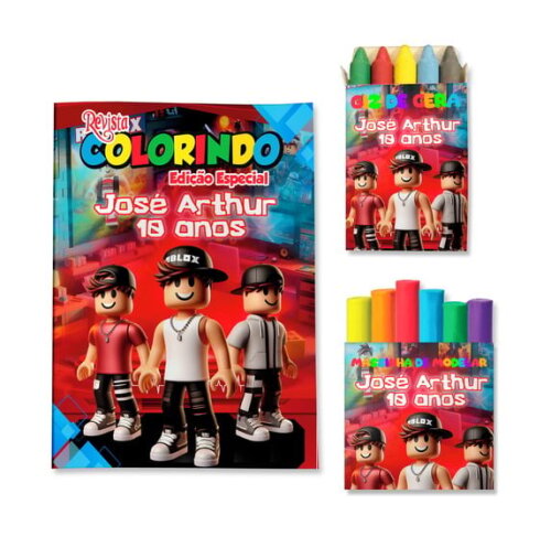 Kit Colorir com Giz e Massinha Roblox | Lembrancinha Festa Infantil