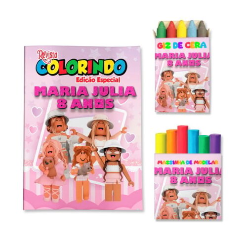 Kit Colorir com Giz e Massinha Roblox Rosa Menina | Lembrancinha Festa Infantil
