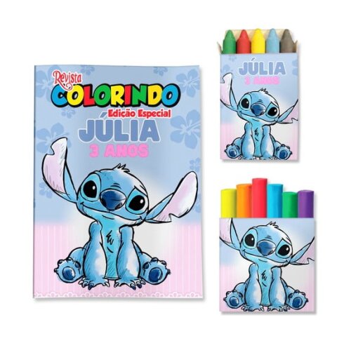 Kit Colorir com Giz e Massinha Stitch | Lembrancinha Festa Infantil
