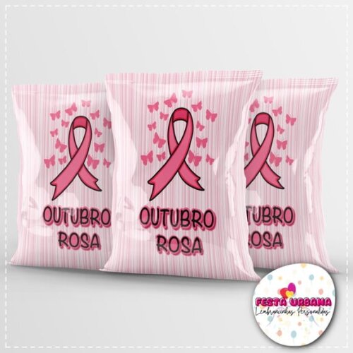 Saquinho para Salgadinho Outubro Rosa Personalizado | Festa Infantil