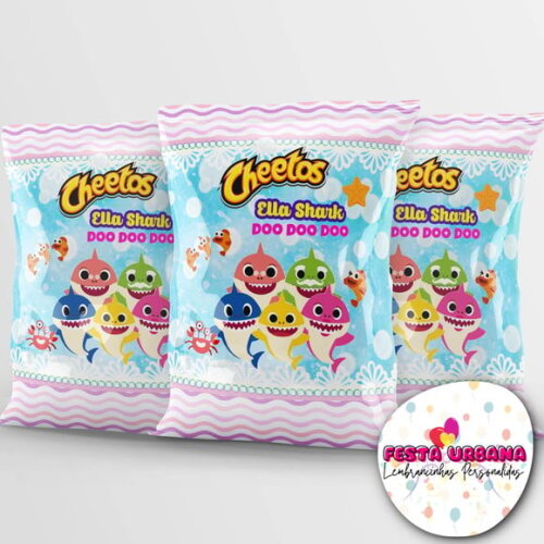 Saquinho para Salgadinho Personalizado Baby Shark Rosa com Azul Personalizado | Festa Infantil