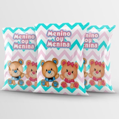 Saquinho para Salgadinho Personalizado Chá Revelação Ursinho Azul e Rosa Personalizado | Festa Infantil