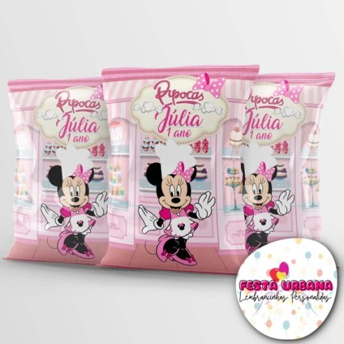 Saquinho para Salgadinho Personalizado Confeitaria da Minnie Personalizado | Festa Infantil