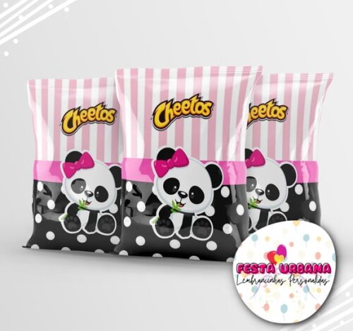 Saquinho para Salgadinho Personalizado Panda Rosa Personalizado | Festa Infantil