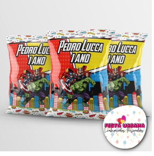 Saquinho para Salgadinho Personalizado Vingadores Avengers Super Heróis Personalizado | Festa Infantil