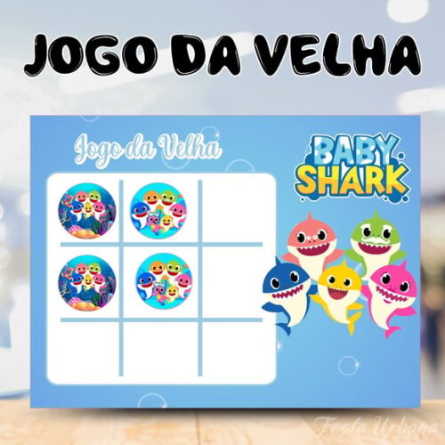 Jogo da Velha Baby Shark Personalizado | Lembrancinha Festa Infantil