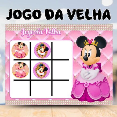 Jogo da Velha Minnie Realeza Personalizado | Lembrancinha Festa Infantil