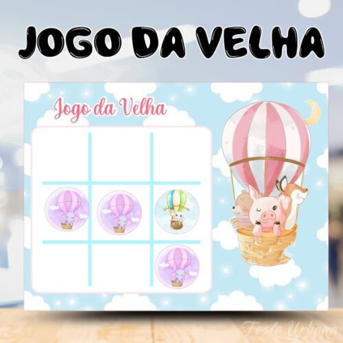 Jogo da Velha Personalizada Animais Baloeiros Personalizado | Lembrancinha Festa Infantil