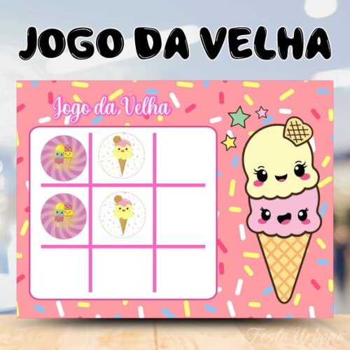 Jogo da Velha Sorveteria Personalizado | Lembrancinha Festa Infantil