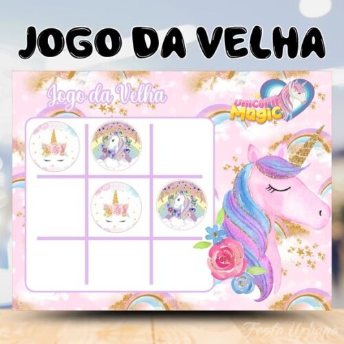 Jogo da Velha Unicónio Personalizado | Lembrancinha Festa Infantil