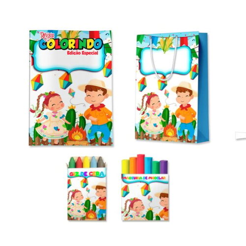 Kit Colorir com Massinha e Sacola Arraiá Festa Junina | Lembrancinha Festa Infantil
