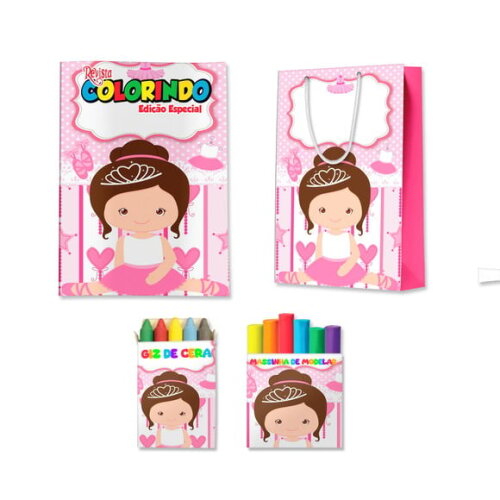 Kit Colorir com Massinha e Sacola Bailarina | Lembrancinha Festa Infantil