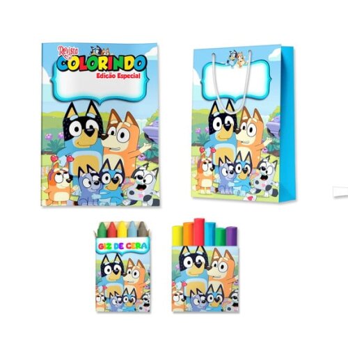 Kit Colorir com Massinha e Sacola Bluey | Lembrancinha Festa Infantil