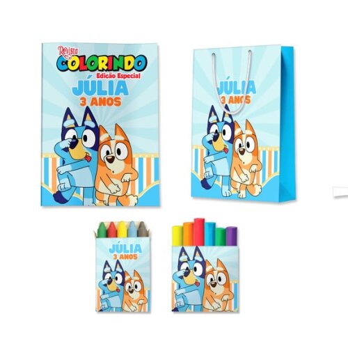 Kit Colorir com Massinha e Sacola Bluey | Lembrancinha Festa Infantil