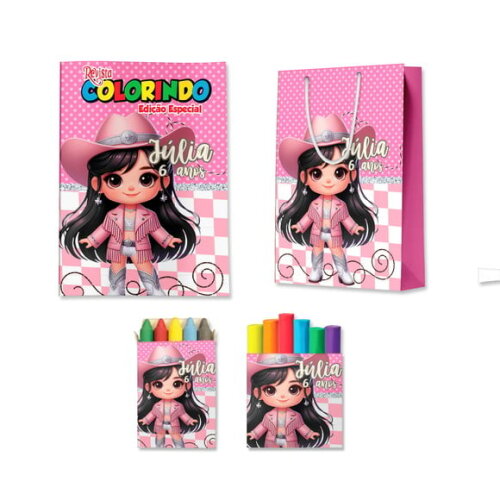 Kit Colorir com Massinha e Sacola Boiadeira Ana Castela | Lembrancinha Festa Infantil