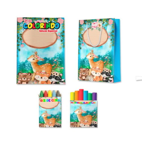 Kit Colorir com Massinha e Sacola Bosque Encantado | Lembrancinha Festa Infantil