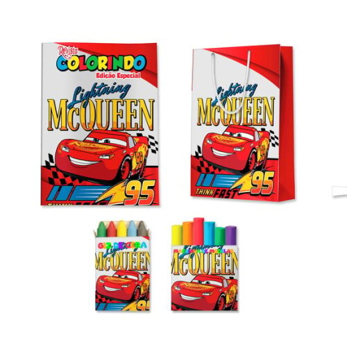 Kit Colorir com Massinha e Sacola Carros Relâmpago Mcqueen | Lembrancinha Festa Infantil