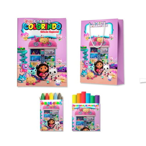 Kit Colorir com Massinha e Sacola Casa Mágica da Gabby | Lembrancinha Festa Infantil
