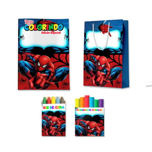 Kit Colorir com Massinha e Sacola Homem Aranha | Lembrancinha Festa Infantil