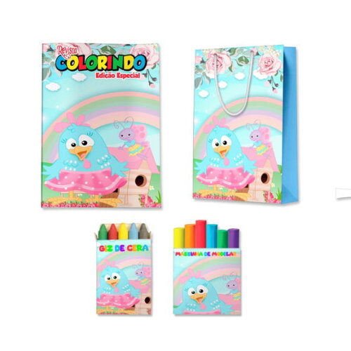 Kit Colorir com Massinha e Sacola Galinha Pintadinha Candy | Lembrancinha Festa Infantil