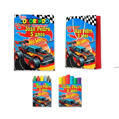 Kit Colorir com Massinha e Sacola Hot Wheels | Lembrancinha Festa Infantil