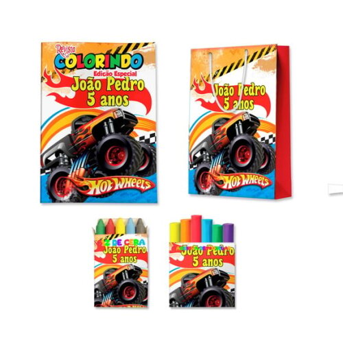 Kit Colorir com Massinha e Sacola Hot Wheels | Lembrancinha Festa Infantil