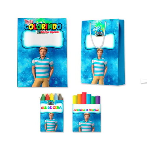 Kit Colorir com Massinha e Sacola Ken Barbie | Lembrancinha Festa Infantil