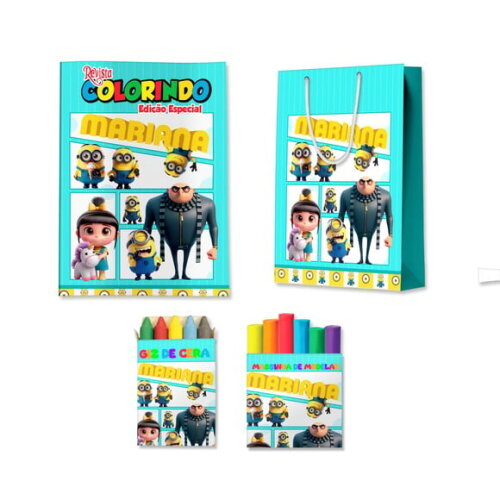 Kit Colorir com Massinha e Sacola Malvado Favorito Minions | Lembrancinha Festa Infantil